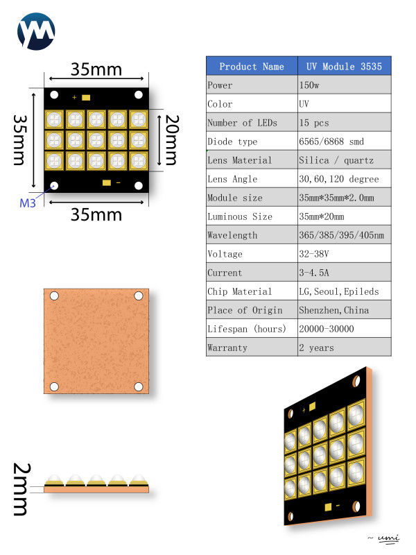 Curing Offset 150W led uv lamp print LED Module 365nm 385nm 395nm 405nm